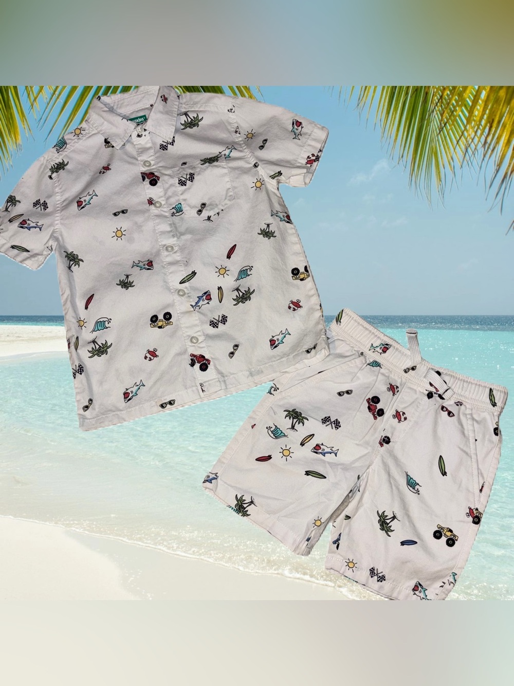 Garanimals Beach Themed White Button-Down Shirt & Shorts Set Boys (4/5)